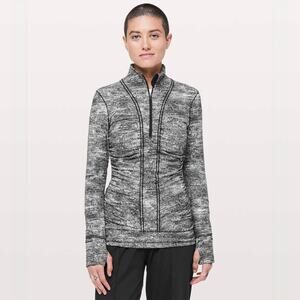 Lululemon Athletica Cypress Kiss 1/2‎ Zip Rush Jacquard Black White Size 8 Top